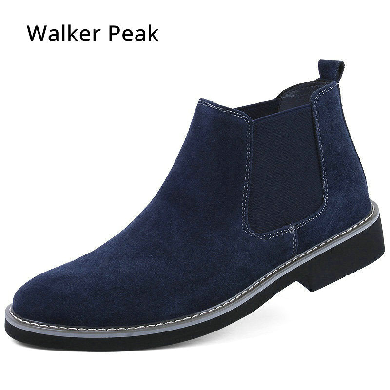 Men Chelsea Boots Slip On Suede High Top Classic Mens Shoes Genuine Leather Chukka Ankle Boots Fashion Cowboy Male Boots 2018